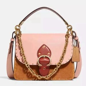 Coach Beat Colorblock Smooth Leather & Suede Shoulder Bag with Gold Chain Buckle